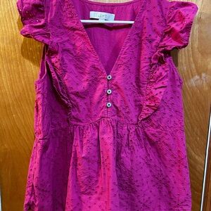LOFT Pink Eyelet Ruffle Blouse